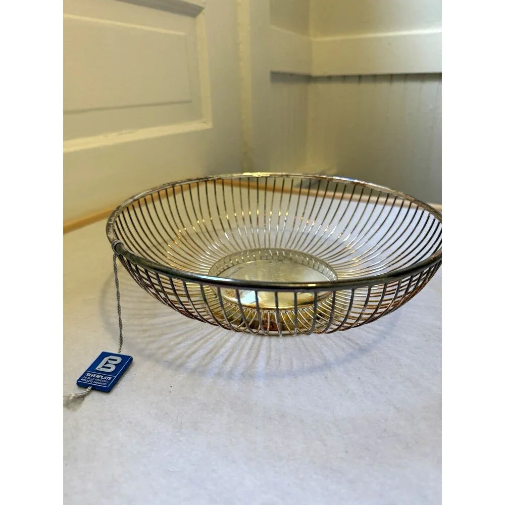 Vintage Italian Silverplate Wire Basket Bowl 10” Mid Century Modern Decor